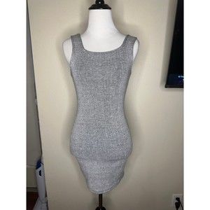 TopShop ribbed knit mini dress gray 4 square neck scoop back bodycon